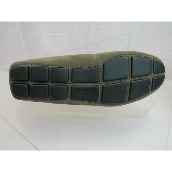 PRADA 2DD159 KHAKI FUMO SUEDE LOGO DRIVING MOCCASINS LOAFERS 8 / US 9 ITALY - Picture 6 of 12